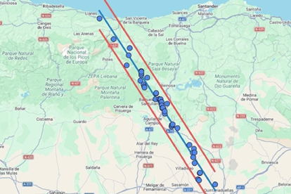 Estudio matem�tico de una alineaci�n de menhires de unos 140 km, entre Pe�a t� (Asturias) y el Noroeste de Burgos capital