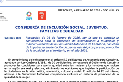 El Gobierno de Cantabria invertir� 60.000 euros al impulso de planes estrat�gicos para la promoci�n de la igualdad en municipios y mancomunidades 