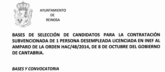  El Consistorio de Reinosa contratar a un licenciado en INEF