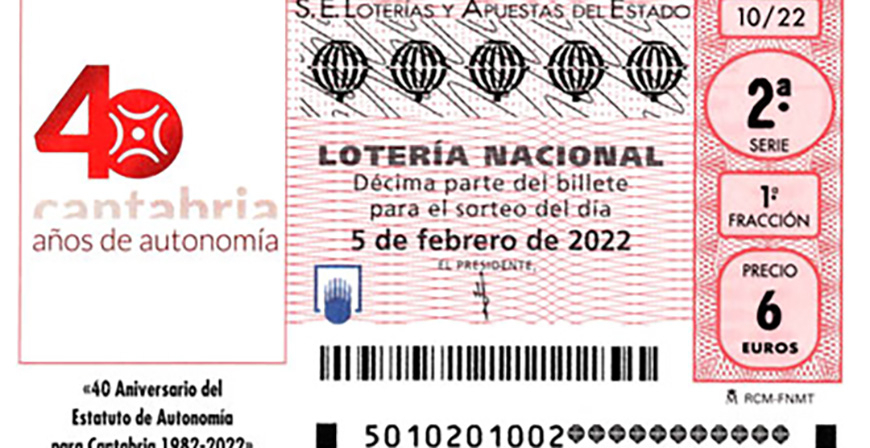 El 40 aniversario del Estatuto autonmico de Cantabria protagoniza este sbado el dcimo de la Lotera Nacional