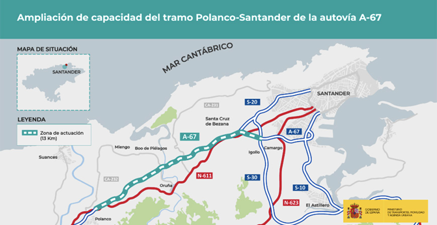 Adjudicado por 173 millones de euros las obras para ampliar a tres carriles la A-67 entre Polanco y Santander