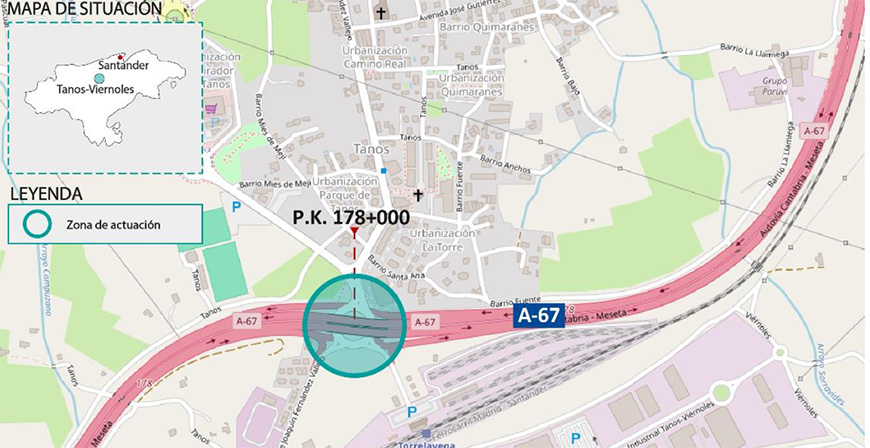 Afectacin al trfico en la A-67 por las obras de la glorieta del enlace 178 en Tanos