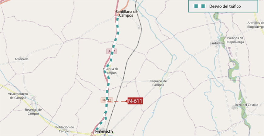 Afectacin al trfico en la autova A-67 entre Santillana de Campos y Frmista, por las obras de alta velocidad del tramo Palencia-Aguilar de Campoo