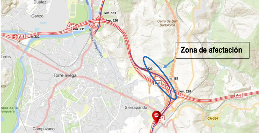 Afectaciones al trfico en la A-67 por las obras para poner en servicio el nuevo ramal de enlace con la A-8, en Torrelavega