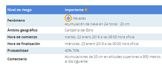 Campoo estar maana y el mircoles en aviso naranja por nieve