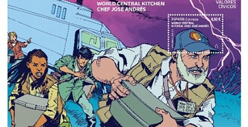 Correos presenta un sello en honor al chef Jos Andrs y la labor humanitaria que realiza su ONG World Central Kitchen