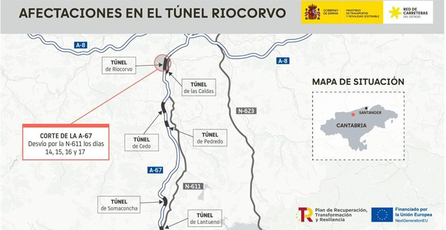 Corte de trfico en el tnel de Riocorvo de la A-67 