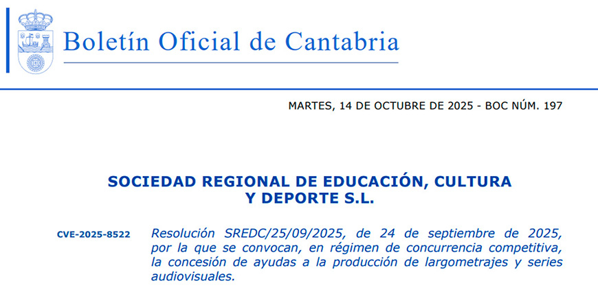 Cultura convoca ayudas para el desarrollo y produccin de largometrajes y series audiovisuales