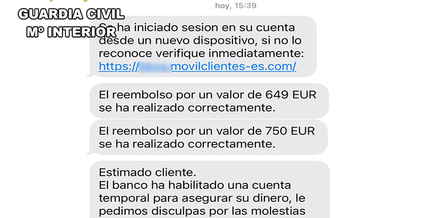 La Guardia Civil alerta sobre envos de sms bancarios fraudulentos para validar compras de criptomonedas