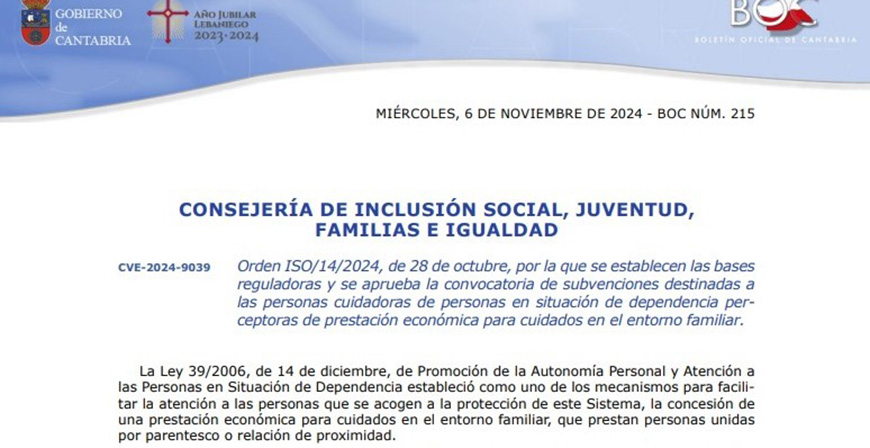 Inclusin Social convoca ayudas para los cuidadores en el entorno familiar de personas en situacin de dependencia con grado III reconocido