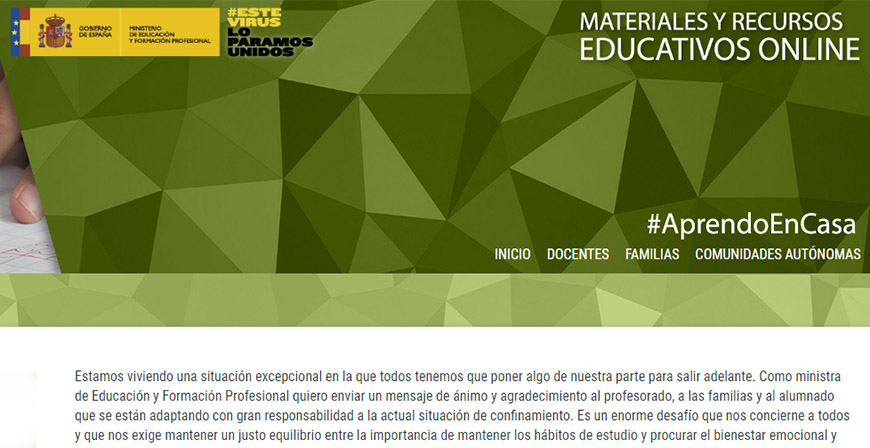El Ministerio de Educacin pone en marcha una web con contenido pedaggico para trabajar en un entorno virtual