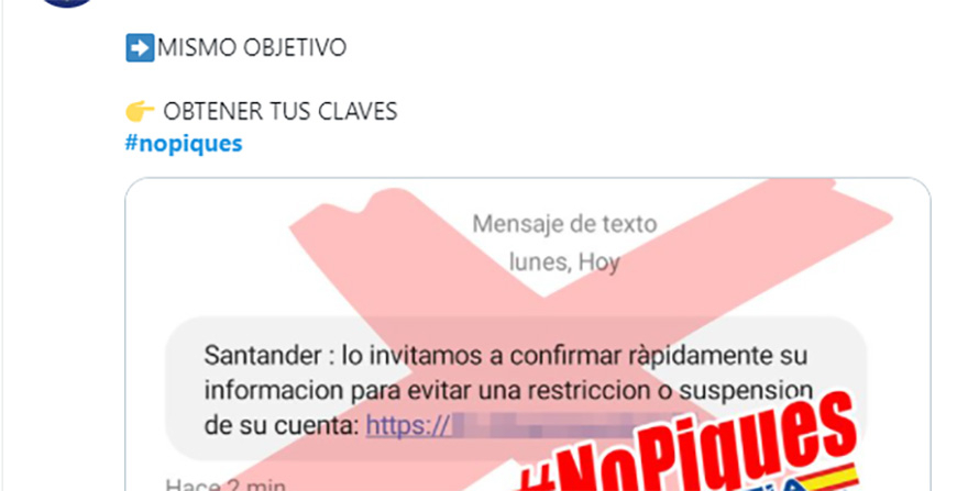 Polica Nacional alerta de una estafa por SMS que suplanta a entidades bancarias