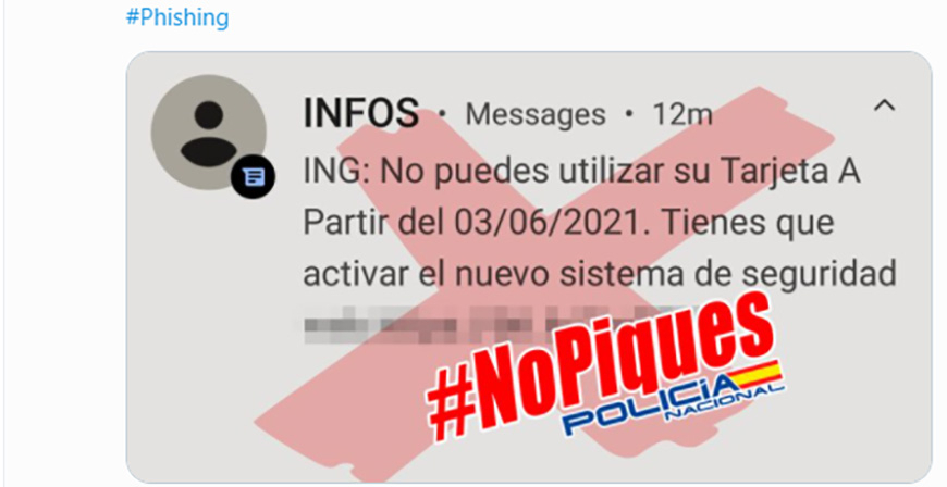 Polica Nacional pide a los ciudadanos que extremen las precauciones  cuando reciban cualquier mensaje de una entidad bancaria 