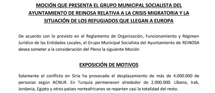 El PSOE presenta en Reinosa y Enmedio una mocin a favor de la recepcin de refugiados sirios