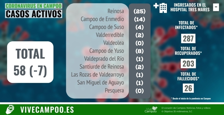 La recuperacin de diez personas contagiadas reduce a 58 los casos activos de Covid-19 en Campoo