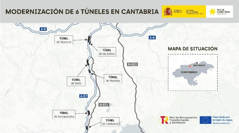 Transportes sigue con los trabajos de modernizacin de seis tneles de la A-67, con una inversin de 31,3 millones de euros