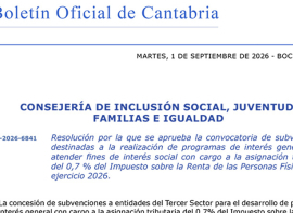 Abierta la convocatoria para las ayudas con cargo al 0,7% del IRPF para programas de inter�s general que atiendan fines de inter�s social
