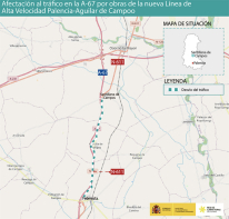 Afectacin al trfico en la autova A-67 entre Santillana de Campos y Frmista, por las obras de alta velocidad del tramo Palencia-Aguilar de Campoo