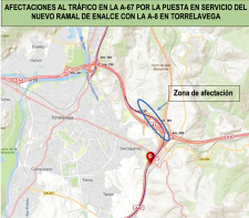 Afectaciones al trfico en la A-67 por las obras para poner en servicio el nuevo ramal de enlace con la A-8, en Torrelavega