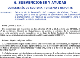 Cultura destinar� 80.000 euros en ayudas a profesionales para la producci�n y edici�n audiovisual