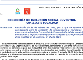 El Gobierno de Cantabria invertir� 60.000 euros al impulso de planes estrat�gicos para la promoci�n de la igualdad en municipios y mancomunidades 